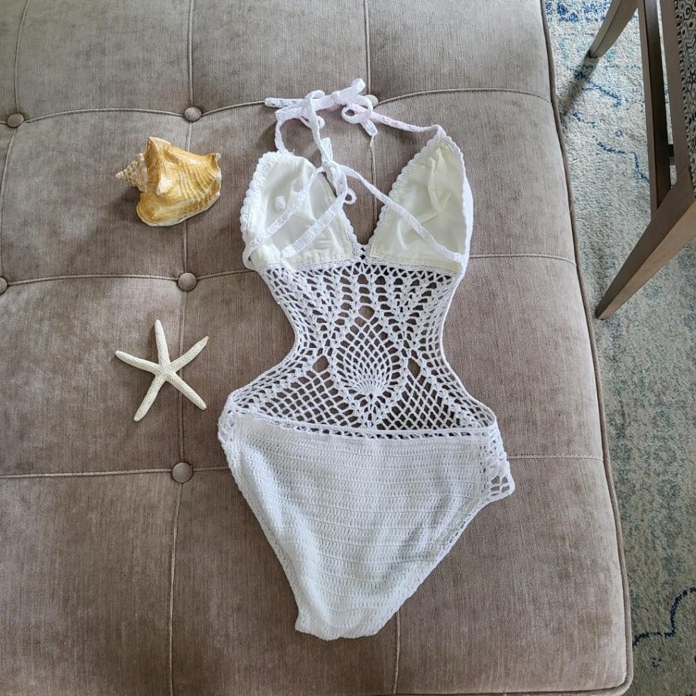 White Crochet Bikini Cutout one piece. Super Sexy. Medium